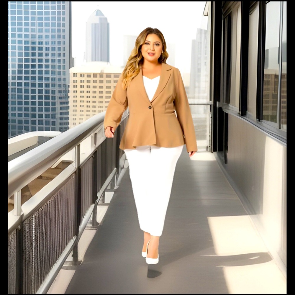 Agnes Orinda Blazer Notch Panel V Neck Ruffle Button Suit Jackets Peplum Blazers